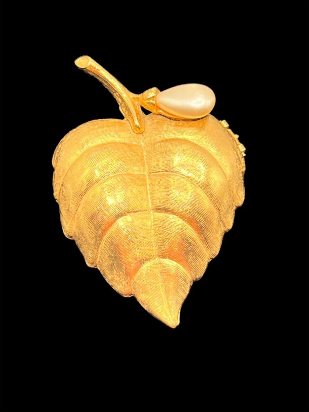 Avon Leaf Locket Brooch Pin Perfume Scent Holder Faux Pearl Aromatherapy Jewelry